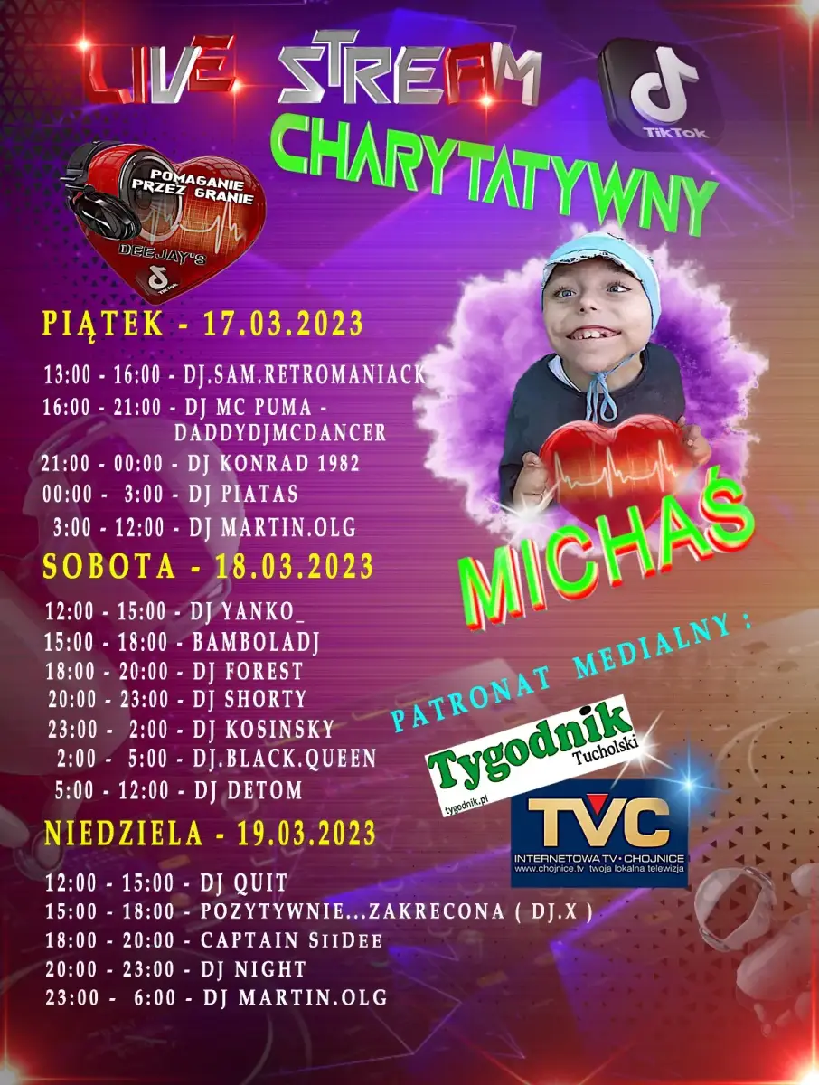 Plakat transmisji dla Michasia, marzec 2023