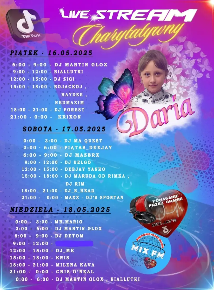 Plakat transmisji dla Darii, maj 2025
