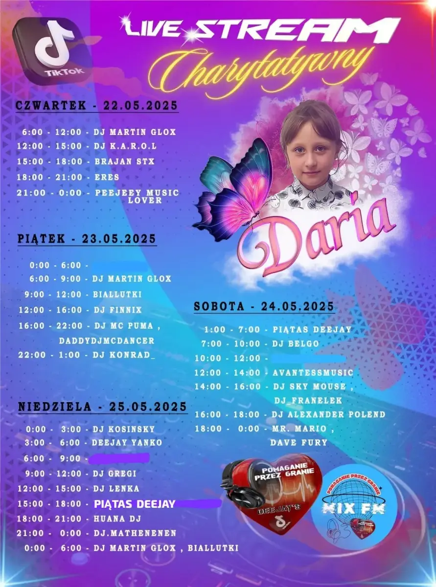 Plakat transmisji dla Darii, maj 2025