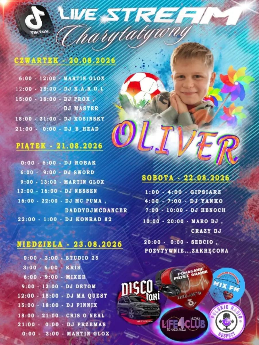 Plakat transmisji dla Olivera, sierpień 2026