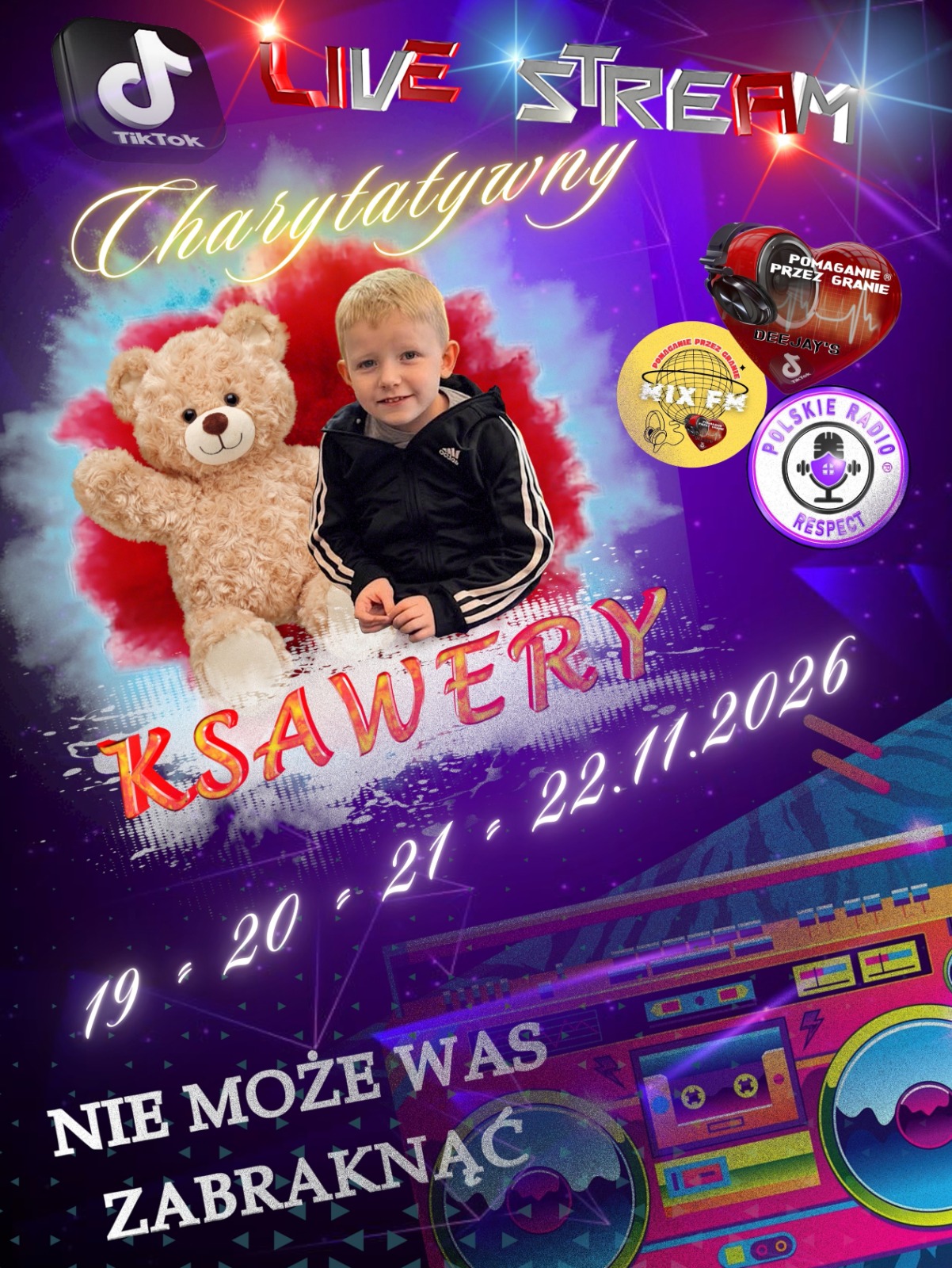 Plakat akcji charytatywnej dla Ksawerego, 19–22 listopada 2026